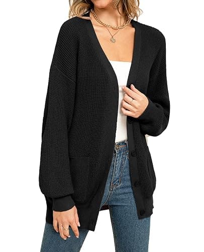 QUALFORT Women's 100% Cotton Cardigan Sweaters for Women Button Down Oversized Knit Outerwear with Pockets Fall Cardigan 2025 - Image 1