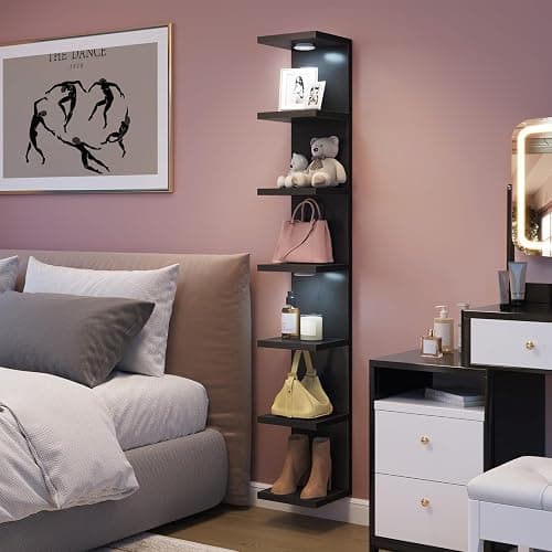Fixwal 7 Tier Wall Shelf with LED Lights Lack Shelf for Room Decor (Black) | 76.8in Tall, Holds 11Lbs per Tier, Flexible Section Installation, Fits Any Room Decor thumbnail 4