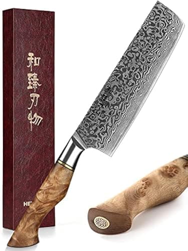 HEZHEN 7 inch Nakiri Knife Japanese High Carbon Steel-Super Durable Cooking Knife-67 Layers of Damascus Steel Sharp Blade -Ergonomic Design for Figured Sycamore Wood Handle - Image 1