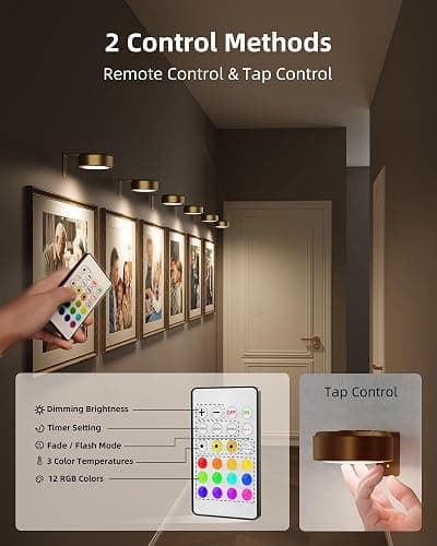 EZVALO Picture Lights for Wall, 2000mAh Rechargeable Battery Magnetic Poster Lights with 3 Color Temps & 12 RGB, Remote Dimmable Timer Painting Light, Wall Decor Light for Art Display, Frame (3 Pack) thumbnail 5