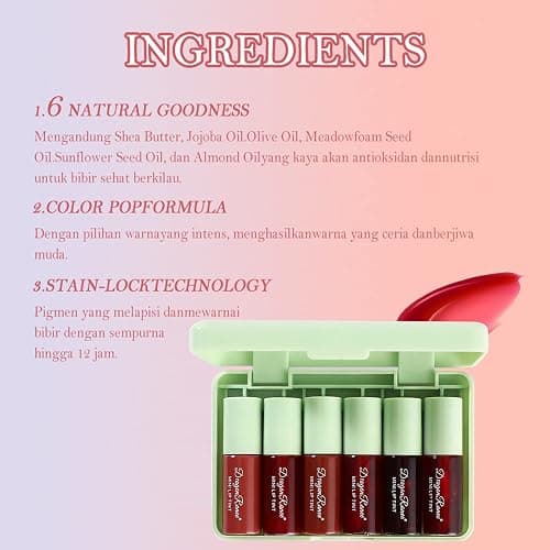 Miniling 6-Color Korean Lip Tint Set - Watery, Velvet Matte Lipsticks for Lips and Cheeks - Long-Lasting, Non-Stick, Shimmery thumbnail 6