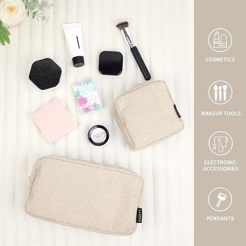 MAGEFY Small Makeup Bag for Purse Mini Cosmetics Bag Corduroy Cute Cosmetic Pouch for Women with Slip-in Pockets thumbnail 6