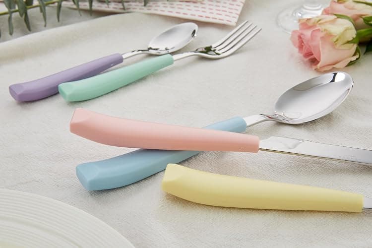 ANNOVA Silverware Set Stainless Steel Colorful Handle Tableware Kitchen Flatware Set Utensils, Includes Dinner Knives, Forks, Spoons, Salad Forks & Dessert Spoons (Pastel Mix, 20 Pieces) thumbnail 5