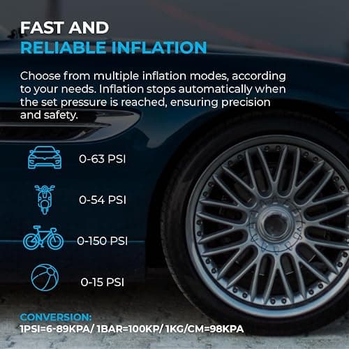 AUTOSKY Portable Tire Inflator & Air Compressor – Car Accessories with Flashlight & Power Bank, Air Pump for Car Tires, Bike Pump & Ball Pump, 150 PSI Fast Inflation, Digital Display & Auto Shutoff thumbnail 2