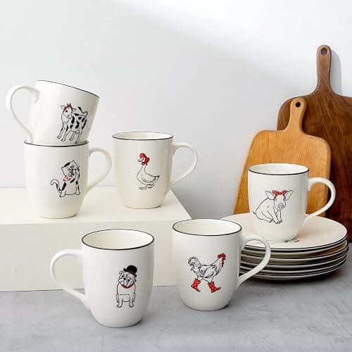 LEHAHA Farmhouse Coffee Mugs Set,16 OZ Animal Large Ceramic Mugs with Handle, Set of 6, Christmas Porcelain Cups for Coffee, Tea, Cocoa, Office and Home Use, Practical Gift, Assorted Design thumbnail 7