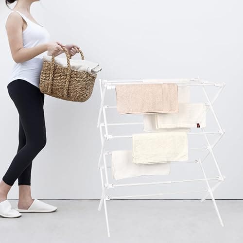 ZOES HOMEWARE 2026 Enhanced Clothes Drying Rack | Foldable Drying Rack Clothing for Laundry | Small Collapsible Portable Dryers for Laundry | Use for Indoor & Outdoor | White 37.5"x29"x12" thumbnail 2
