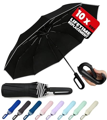 MRTLLOA Travel Essentials Ring Handle Umbrella, Windproof for SUN/UV and Rain with Reflective Stripe, Compact Folding Backpack Umbrella for Women Men, 10 Ribs thumbnail 11