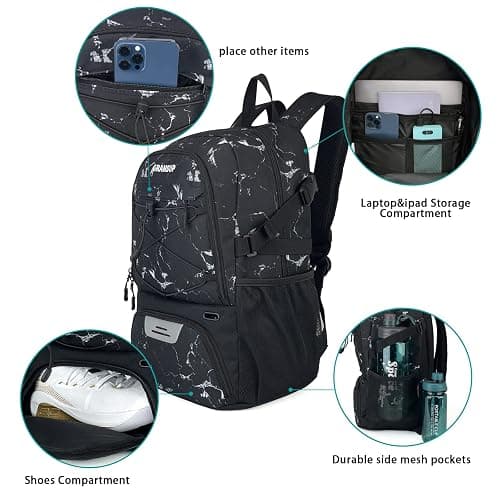 GRANDUP Basketball backpack with ball and shoes compartment Fit Volleyball, soccer, Swim, Gym, Travel, and School, large capacity sports training equipment bags thumbnail 2