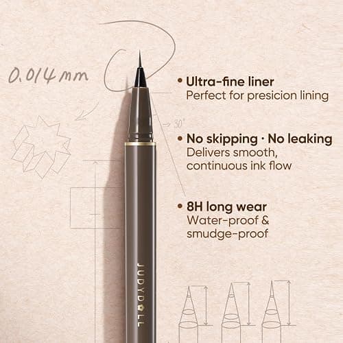 JUDYDOLL Ultra-Fine Liquid Eyeliner-Precision Tip for Wing Line, Smudge-Proof, Quick-Drying, Waterproof, Easy to Get Inner Corner Lined, Hooded Eyes-Friendly (#01 Black) thumbnail 4
