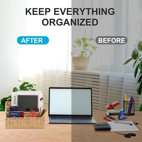 Oranwell Woven Mail Organizer for Desk Countertop, Desktop Mail Holder Sorter Storage Basket with Envelope Letter File Compartments thumbnail 5