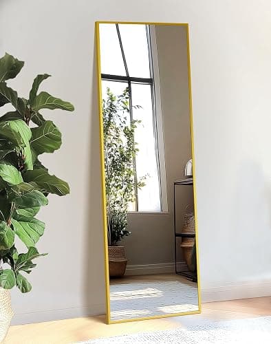 TRAHOME Standing Mirror Full Length Mirror,15" x 56" Large Floor Mirror with Aluminium Frame for Door Bedroom Bathroom Living Room(Gold) - Image 1