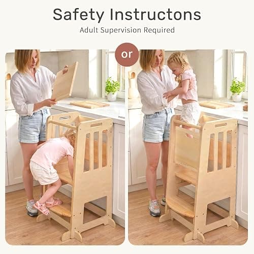 WINGYZ Toddler Tower - Anti-Tip Natural Wood Learning Stool for Kids 18M-6Y, 150lb Capacity Kitchen Helper Stool with 3-Height Adjustable Platform and Sliding Door Access, 20lb Portable Design, Wood thumbnail 8