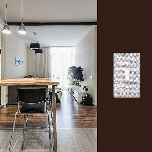 Wall Plate Light Switch Cover, Standard Size 4.50" x 2.76", Dengduoduo Silver Rhinestones Bling Decorative Wall Plate Light Switch Outlet Cover for Bedroom Accessories Home Decor (Single Gang Toggle) thumbnail 2