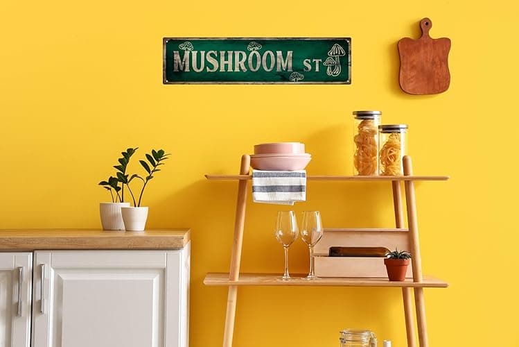 Vintage Tin Sign Retro Metal Mushroom St Signs Stylish Wall Art Plaques for Home Decor Bathroom Kitchen House and Gothic Wall Decor or as a Unique Poster 16x4 in - Mushroom St thumbnail 4