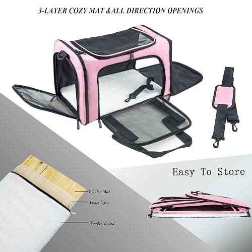 NextFri Soft Sided Carrier for Small Medium Cats Dogs,TSA Airline Approved Collapsible Travel Pet Carrier Medium Pink thumbnail 2