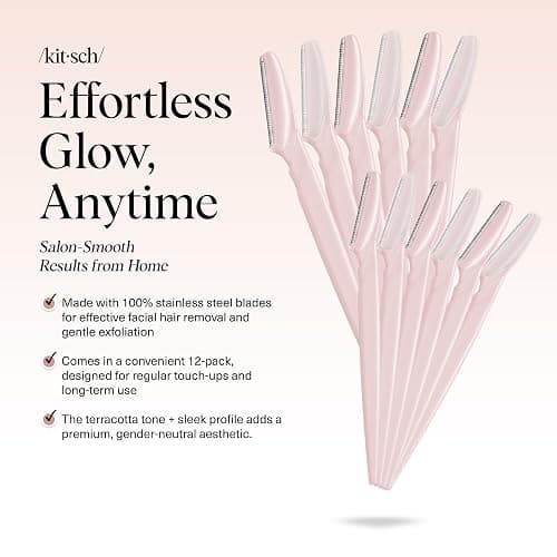 Kitsch Dermaplane Razor for Women Face – Face Razors for Women & Men, Eyebrow Trimmer & Face Shaver – Exfoliating Facial Razor & Skin Care Tool for Smoother Skin - Blush, 12 pcs thumbnail 2