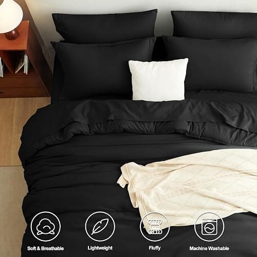 CozyLux Queen Comforter Set Black, 7 Pieces Bed in a Bag Soft Bedding Comforter Set with Sheets, All Season Boho 7PC Bed Sets with Comforter, Fitted Sheets, Flat Sheets, Pillow Shams and Pillowcases thumbnail 2