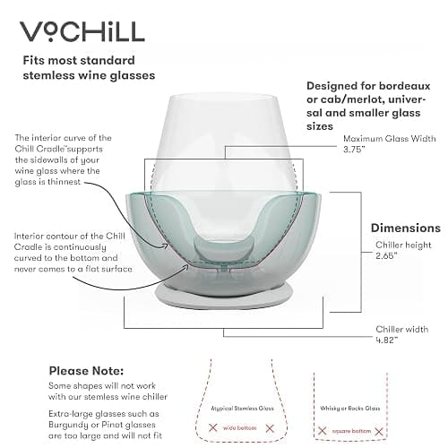 VoChill Stemless Wine Glass Chiller | Keep the Chill In Your Glass | Made In USA | Separable & Refreezable Chill Cradle | Actively Chills Stemless Glassware | Sand, Single Stemless thumbnail 6