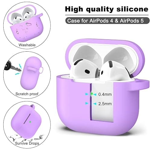 R-fun Silicone Case for AirPods 4 and AirPods 5, Lavender | Compatible with Apple AirPods 4 & AirPods 5, Includes Keychain & Cleaner Kit, Supports Wireless Charging thumbnail 6