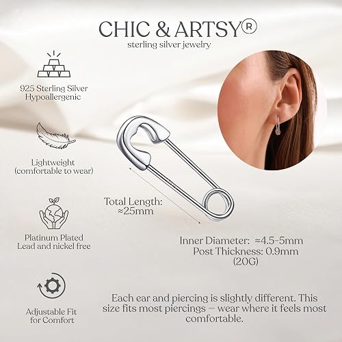 CHIC & ARTSY 925 Sterling Silber Büroklammer Ohrringe - Mode Knorpel Pin Ohrringe für Frauen thumbnail 5