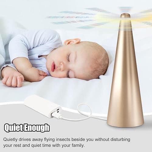 Glovv Fly Fans for Tables, Bug Food Fan Outdoor Indoor Keep Flies Away, 4 Pack Portable Batteries Powered Picnic Table Top Spinner with Metal Hanger, Fly Repellent for Restaurant, Camping (Golden) thumbnail 6