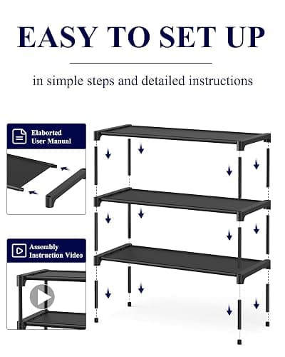 Kitsure Shoe Rack - Non-Woven Shoe Rack Shelf, Shoe Organizer for Closet, Entryway, Garage & Corridor, Stackable Shoe Shelves, 27.5" Wide - 3 Tier, Black thumbnail 7