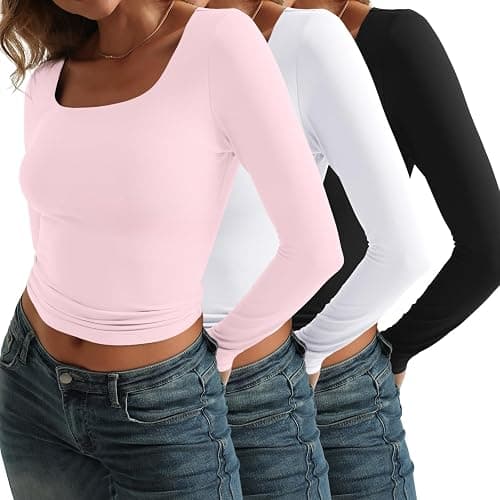 AUTOMET 3 Pack Womens Long Sleeve Shirts Fall Fashion Scoop Neck Crop Tops Basic Layer Slim Fit Y2K Clothes thumbnail 3