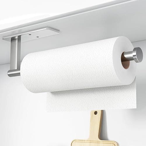 Paper Towel Holder Under Cabinet - Self-Adhesive or Drilling, Kitchen Roll Holder Wall Mounted, Towel Rack for Organization and Storage, Stainless Steel Kitchen Paper Roll Holder - Image 1
