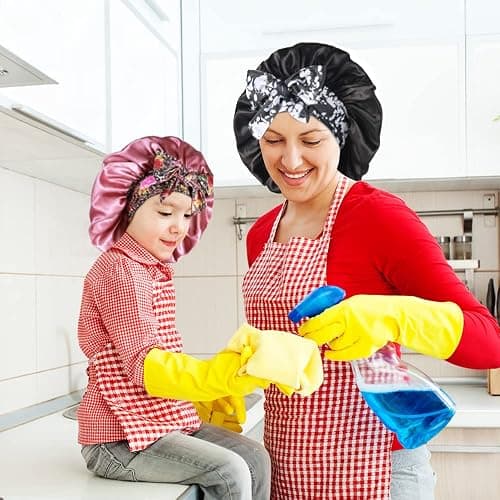 2pcs Large Silky Bonnets with tie Band Braid Bonnet, Satin Bonnet for Sleeping Curly Hair, A thumbnail 7