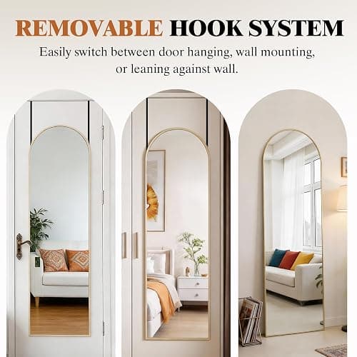 DUMOS 47"x14" Full Length Door Mirror, Arched Full Body Mirror with Aluminum Alloy Thin Frame, Leaning or Hanging, Suitable for Bedroom, Livingroom, Cloakroom, Gold thumbnail 4