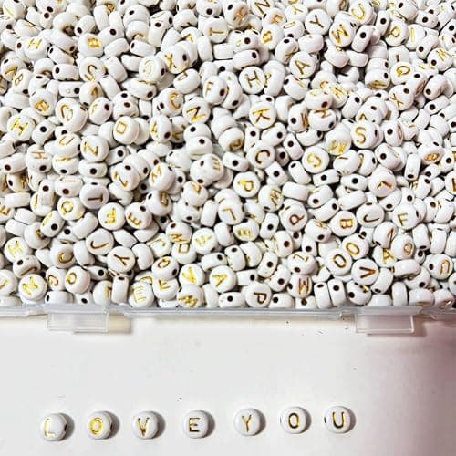 YMSDZHL Alphabet Beads A-Z 1300Pcs Letter Beads, Acrylic 4x7mm Round Letter Beads Kits,Black Digit and Colorful Smile Beads for Bracelets Necklaces DIY Jewelry Making (Golden) thumbnail 5