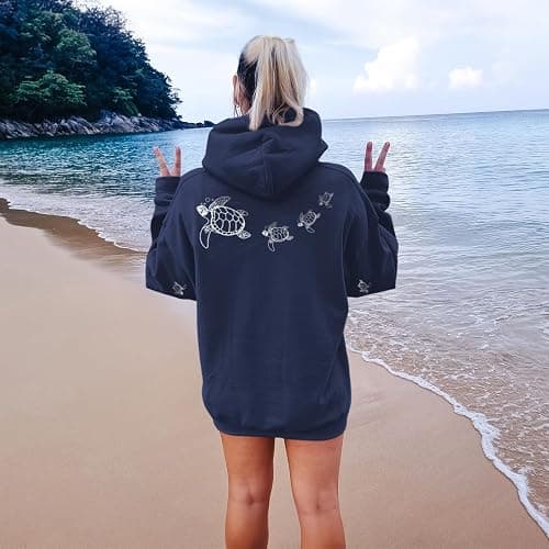 Lubpow Cute Sea Turtle Hoodies for Women Oversized Ocean Hoodie Aesthetic Graphic Sweatshirts Casual Fleece Pullover Tops thumbnail 5