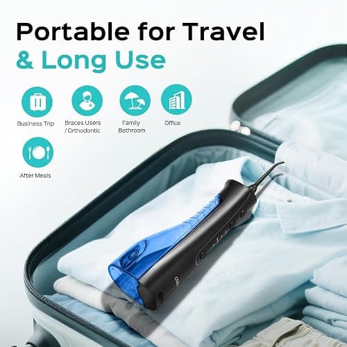 COSLUS C50 Water Flosser for Teeth: 4 Modes & 5 Intensities Water Dental Pick with MDL Accepted for Orthodontic, Braces & Gums Care - Portable for Travel, 4 Tips for Family Use, BPA-Free, Black thumbnail 6
