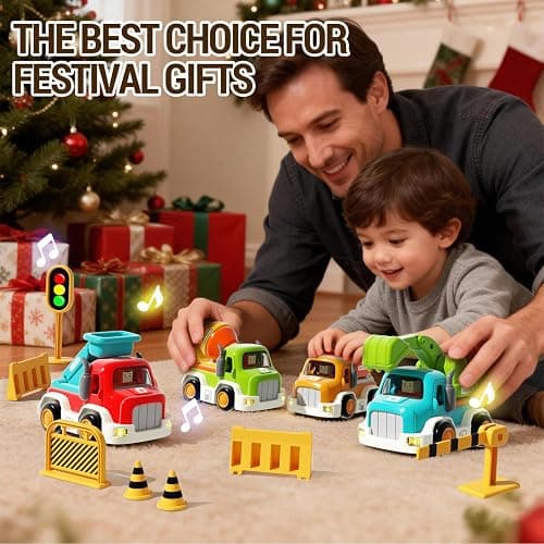11-Pack Construction Truck Toys for Toddlers 1–3,Push-and-Go Friction Powered cars with Lights & Music,Vehicle Roadblock Toys Set,Baby Boy car Toys for 6-9-12-18 Months,for Kids Boy Birthday Gifts thumbnail 2