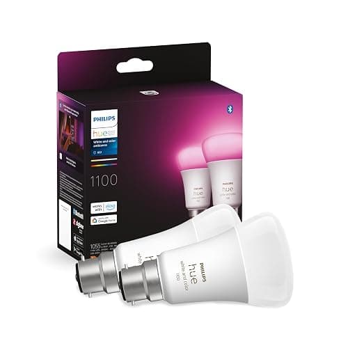 Philips Hue White & Colour Ambiance Smart Bulb Twin Pack LED [B22 Bayonet Cap] - 1100 Lumens (75W Equivalent). Works with Alexa, Google Assistant and Apple Homekit, 2 Count (Pack of 1) - Image 1