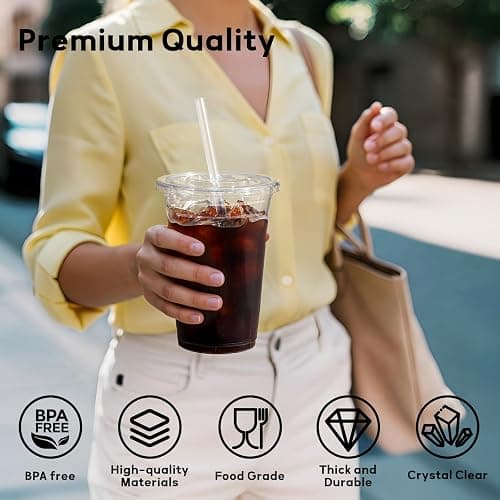 AOZITA 25 Pack - 16 oz Plastic Cups with Lids and Straws, Clear Iced Coffee Cups with Lids, Disposable Cups with Lids for Cold Drinks, Iced Tea, Milkshakes, Smoothies - Durable & BPA Free thumbnail 4