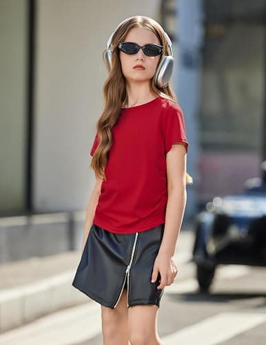 Arshiner Girls Shirts Side Ruched Short Sleeve Crewneck Fitted Tops Casual Summer Soft Tee Clothes 5-12 Years thumbnail 5