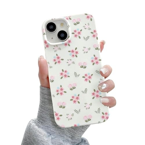 QLTYPRI for iPhone 14 Plus Case, Cute Pink Floral Flower Pattern Aesthetic Phone Case, Raised Camera Protection Soft Slim TPU Shockproof Protective Phone Cover for Girls Women - Floral - Image 1