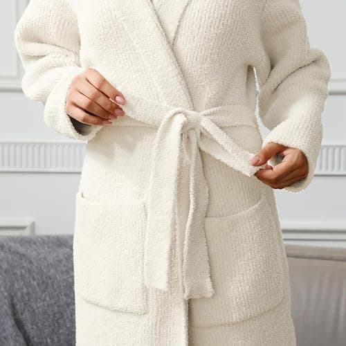 MH MYLUNE HOME Ultra Soft Robe With Pockets, Spa Bathrobe Loungewear Calf-Length, Plush Fuzzy Fluffy Wrap Robe for Women thumbnail 5