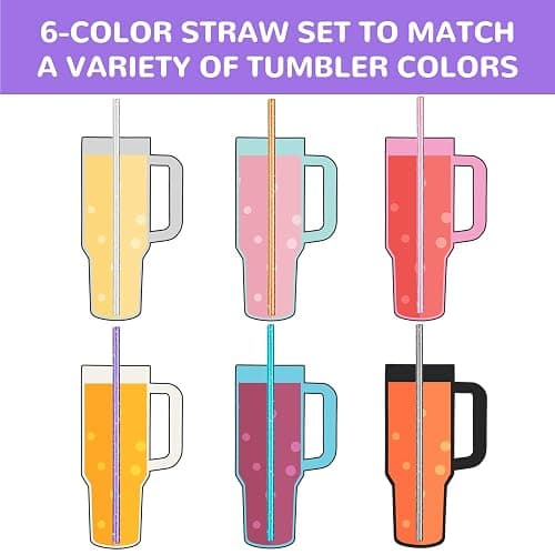 NiHome 12-Pack Glitter Plastic Straws Fit for Stanley 40 oz Tumbler, 12” | Assorted Color Reusable Glitter Drinking Straws Fit for Stanley Cup with Brushes, BPA-Free, with Laser-Induced Sparkle thumbnail 6