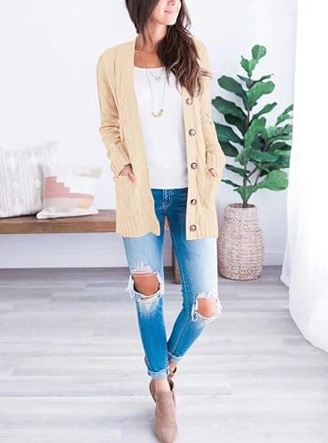 PRETTYGARDEN Women's Open Front Cardigan Sweaters Fall Fashion Button Down Cable Knit Chunky Winter Clothing Outerwear Coats thumbnail 6