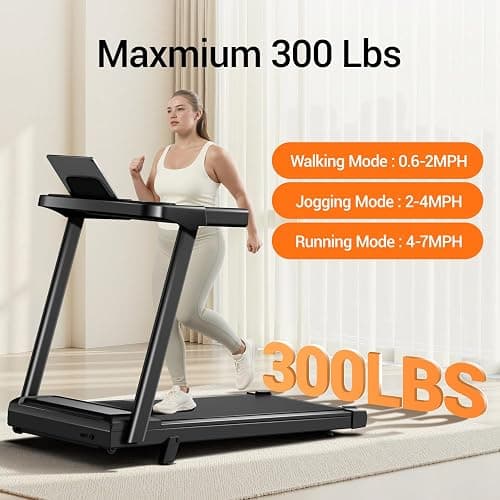 12% Incline Treadmill with Handle, 3-in-1 Portable Treadmills for Home and Office, Foldable Treadmills with 300 Lbs Weight Capacity, 3.0HP Quiet Walking Pad Treadmill, Three Screen thumbnail 4