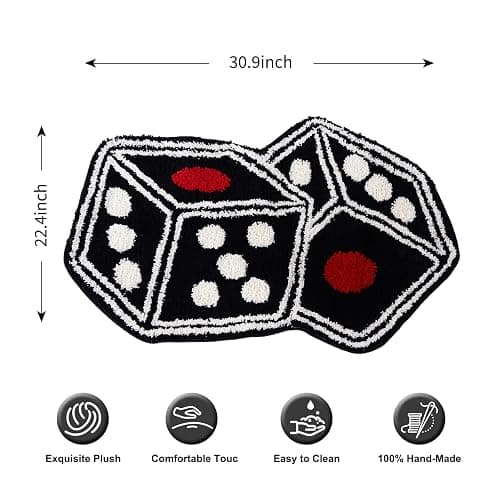 Dice Rug - 31"X23" Cool Carpet Non-Slip Flocking Floor Bath Mat for Living Room Decor, Alt Room Decor Soft Y2K Rugs Hypebeast Doormat for Bedroom thumbnail 3