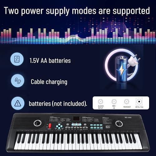 61 keys piano keyboard, Electronic Digital Piano with Built-In Speaker Microphone, Portable Keyboard Gift Teaching for Beginners, electric piano for kids, Birthday Gift for Children - Black thumbnail 4