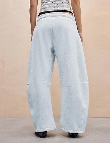 HeSaYep Women's Barrel Leg Ankle Sweatpants Drawstring Wide Leg Lounge Pants Baggy Casual Cotton Sweat Pants with Pockets thumbnail 4