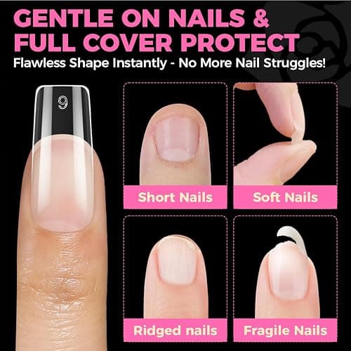 UNA GELLA Square Fake Nails, 504pcs Gel Nail Tips Clear Press on Nails Pre-shape for Full Cover Square Nails French False Nails For Nail Extension Nail Art Home DIY 12 Sizes False Gelly Tips thumbnail 7