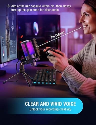 FIFINE Gaming USB Microphone for PC PS5, Condenser Mic with Quick Mute, RGB Indicator, Tripod Stand, Pop Filter, Shock Mount, Gain Control for Streaming Discord Twitch Podcasts Videos- AmpliGame thumbnail 8