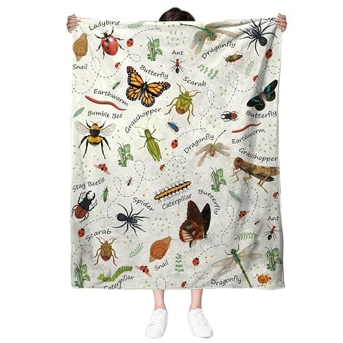 LARIAU Insects Blanket Gifts for Women, 50"*60" Blanket Gift for Boys Girls Birthday Christmas Thanksgiving, Insect Bug Decor, Entomology Gifts for Adult Who Love Bugs - Image 1