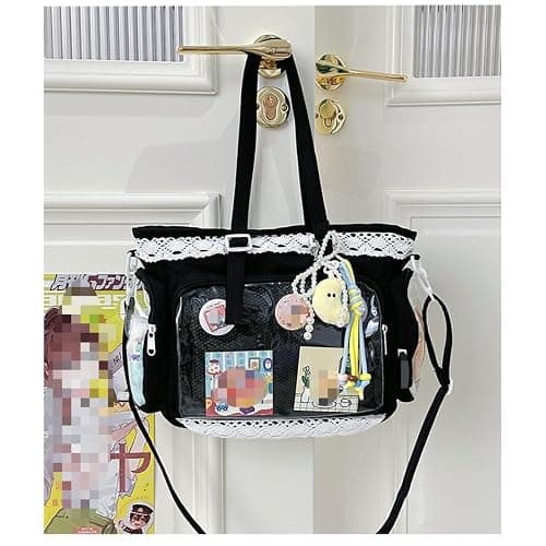 Lolita Ita Bag Clear Display DIY Bag ita tote bag pin display with Insert large messenger bag Kawaii Anime lace trim bag thumbnail 2
