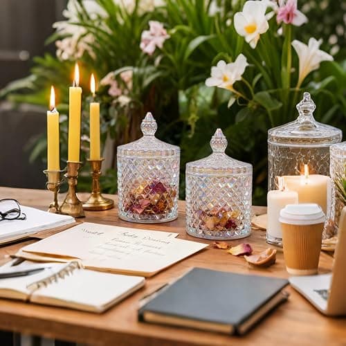 Saim Crystal Glass Jar with Lid, 2 PCS Decorative Candy Dishes 3.4inch Candy Cookie Jars,Buffet Biscuit Containers for Christmas Halloween Wedding Party - Multi-Color thumbnail 6